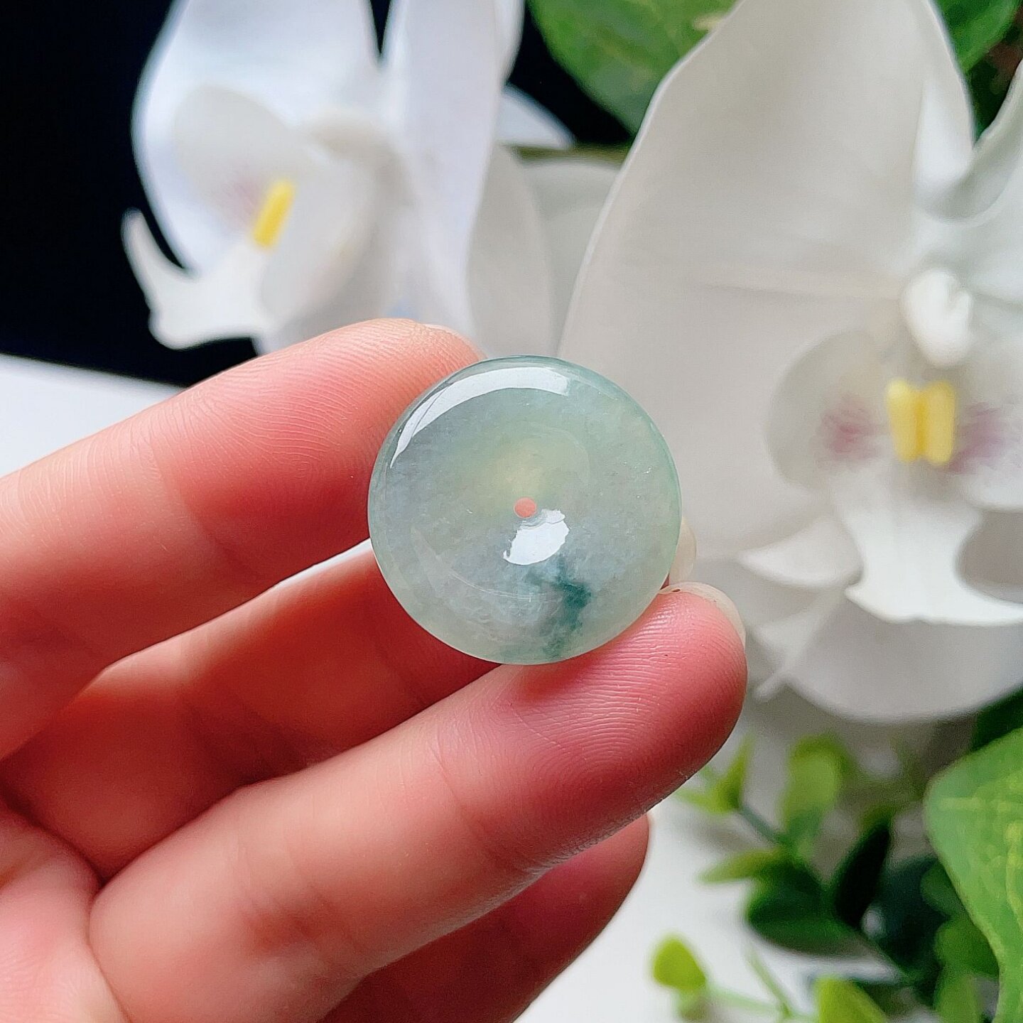 天然翡翠冰种平安扣甜水油绿飘花