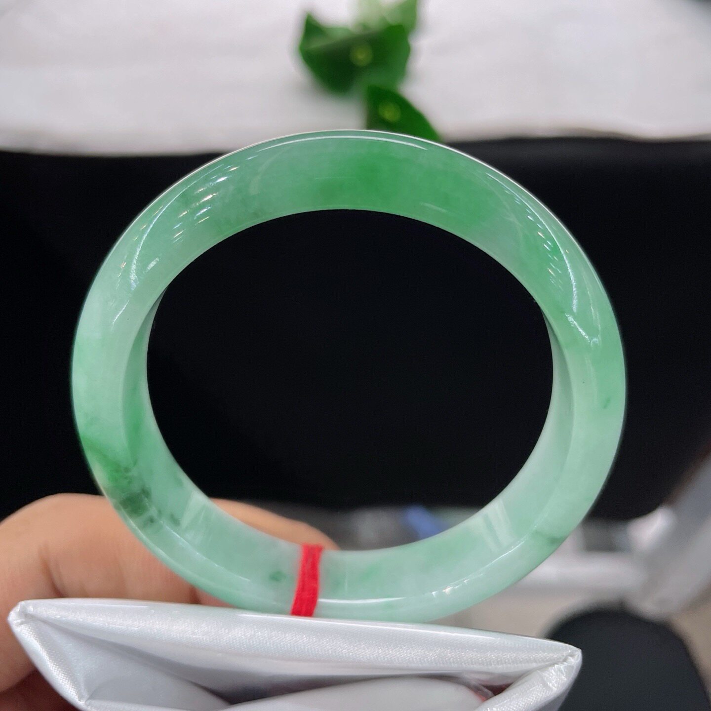 天然A货翡翠手镯糯种飘阳绿54.5mm缅甸玉手环老坑正圈玉镯子带证