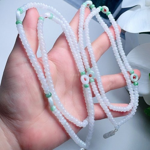 天然A货翡翠白绿商品平安扣项链