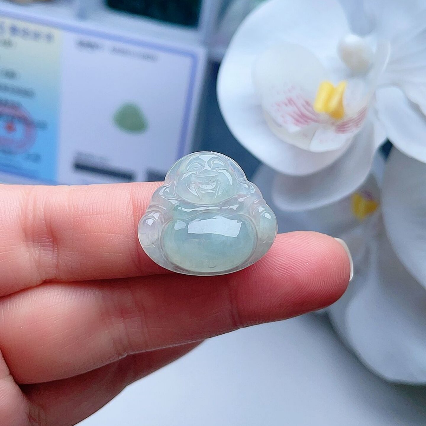 天然A货翡翠冰种弥勒佛吊坠淡绿甜水绿缅甸老坑笑佛挂坠吉祥如意