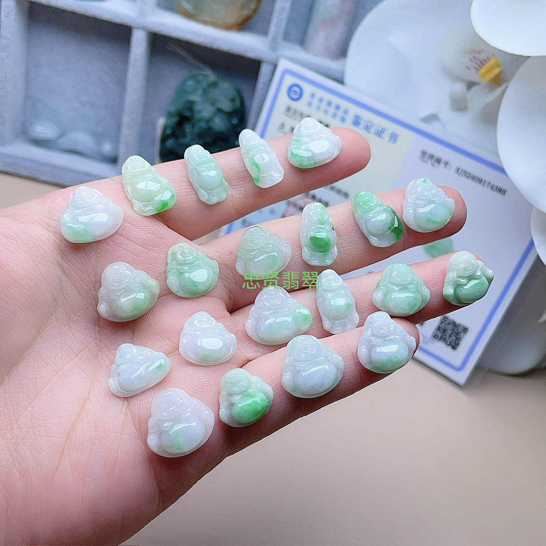 老坑A货翡翠迷你佛玉佩阳绿笑佛吊坠布袋宝宝佛玉坠挂件戒指手链