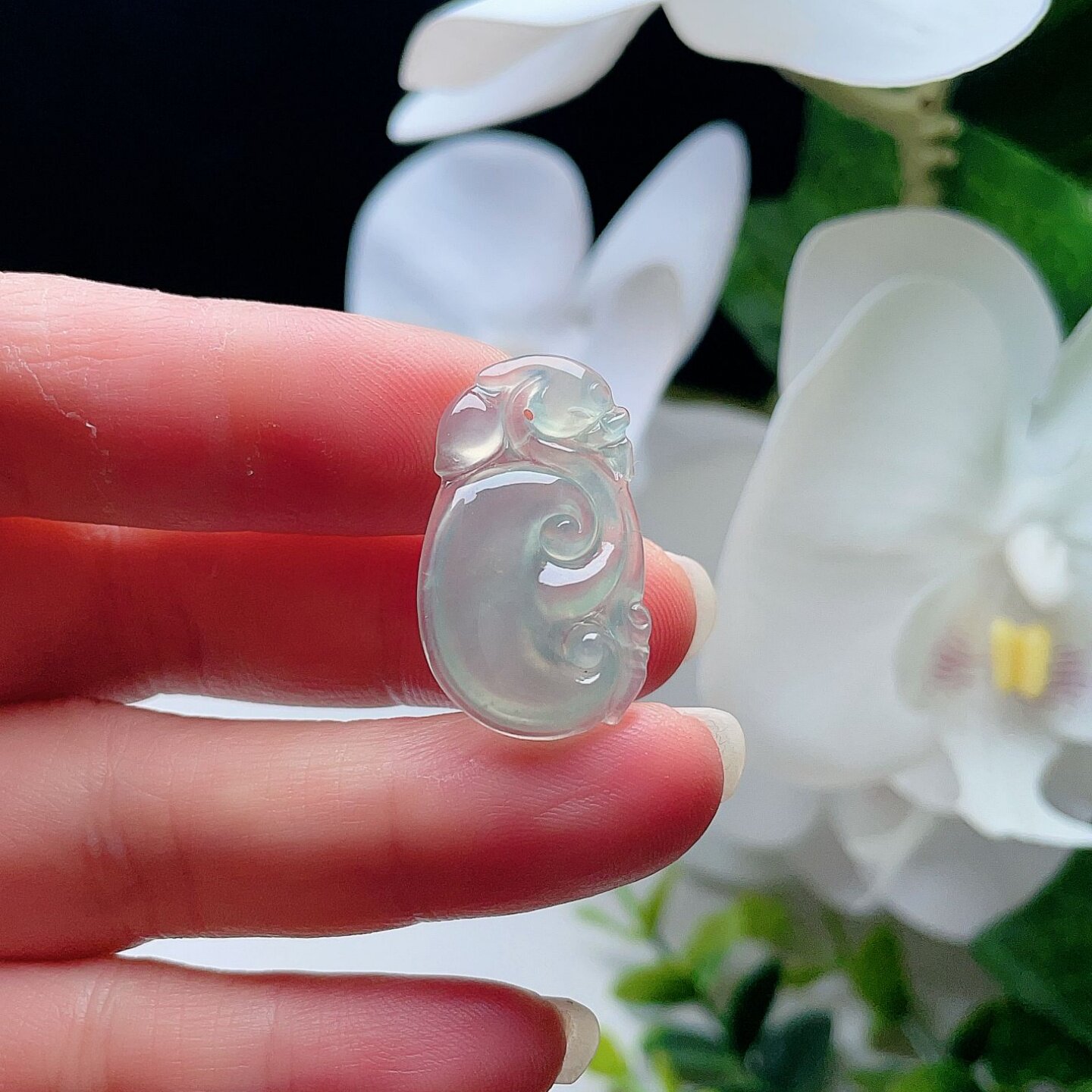 天然A货翡翠冰种小如意甜水绿缅甸老坑小灵芝挂坠清新秀气小挂件