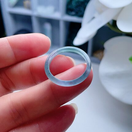 A货翡翠天空海蓝绿渐变戒指19mm天然老坑指环意境清新秀气百搭20#