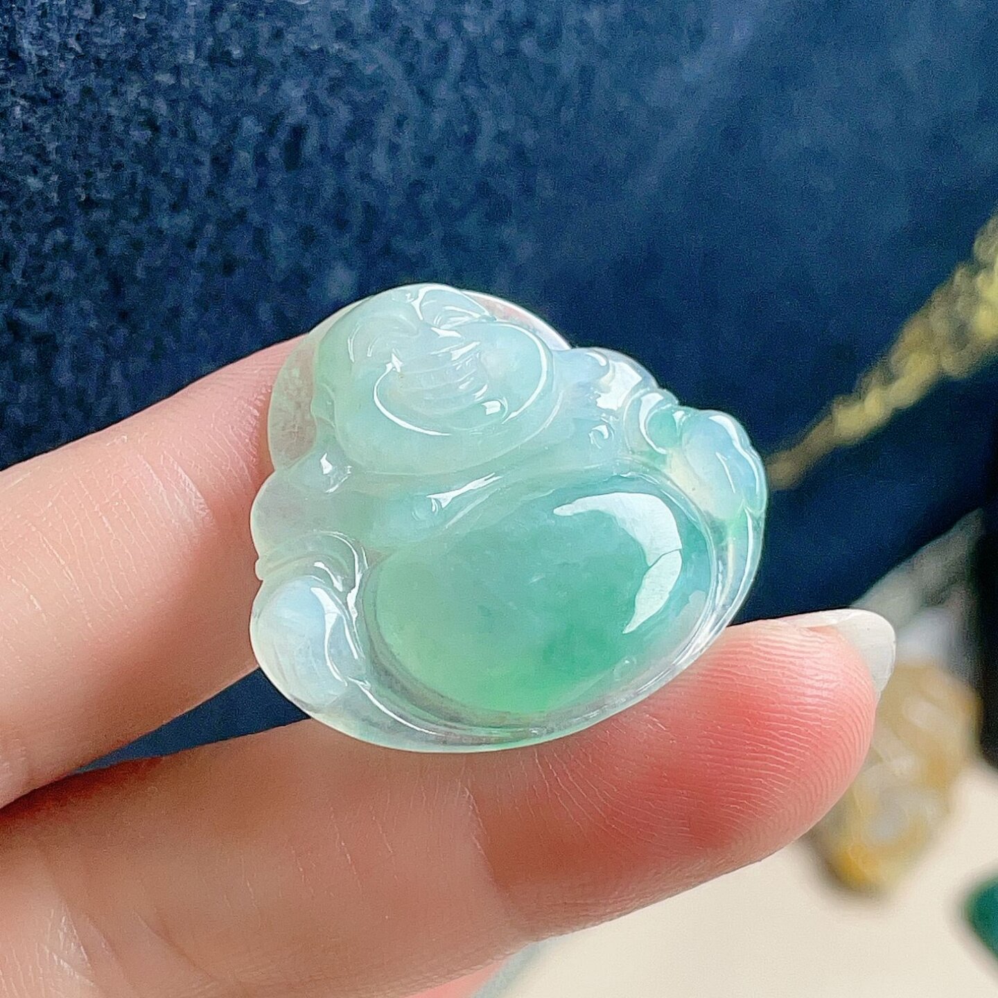 天然翡翠冰种弥勒佛甜水阳绿飘花
