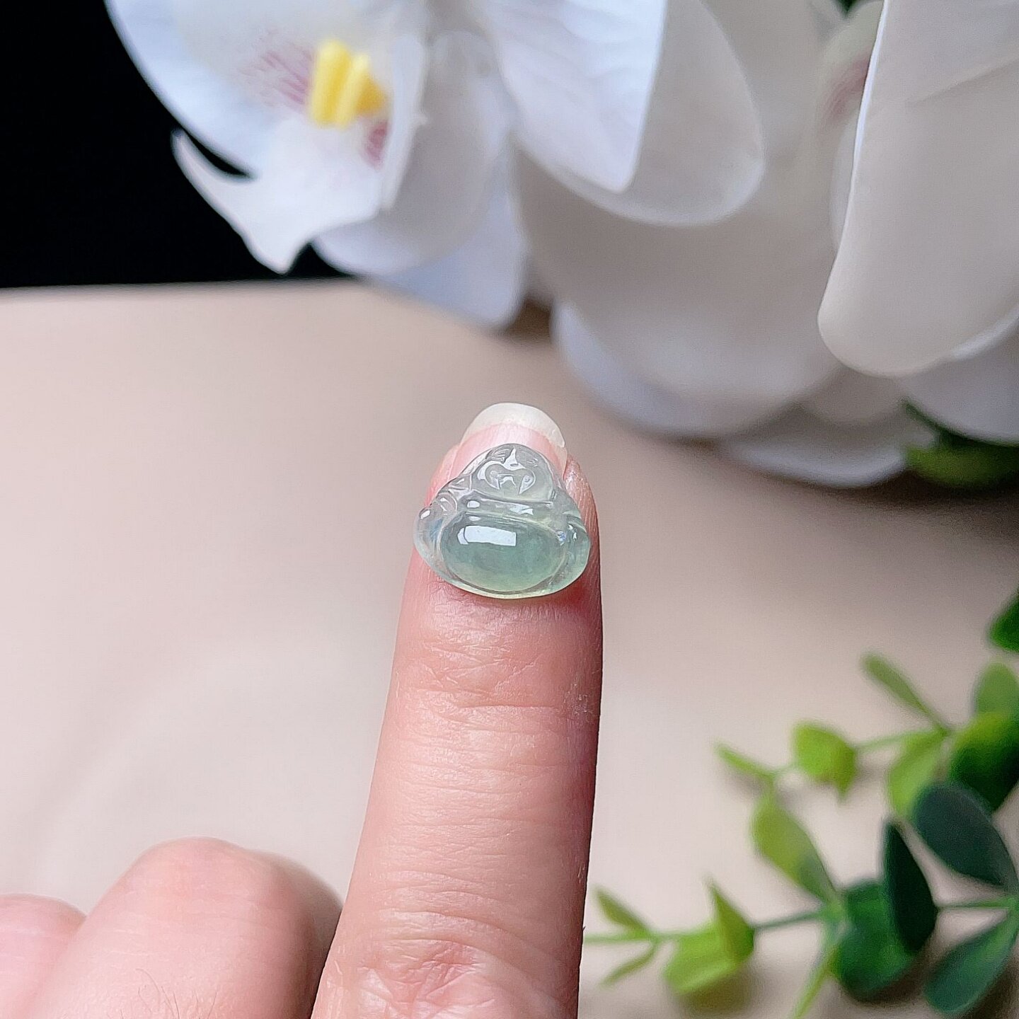 天然翡翠冰种迷你弥勒佛甜水绿