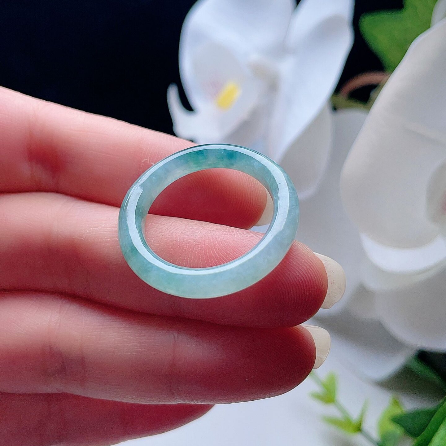 天然翡翠戒指淡绿飘菠菜绿幸运圈