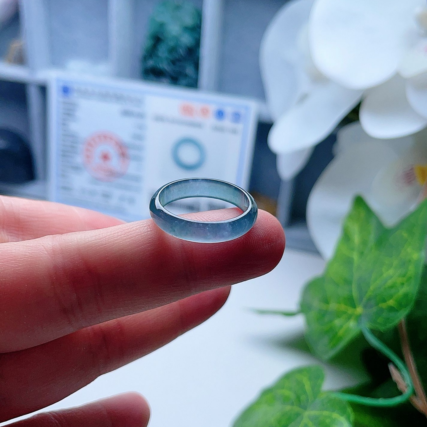 天然翡翠冰种戒指宝蓝绿飘花意境