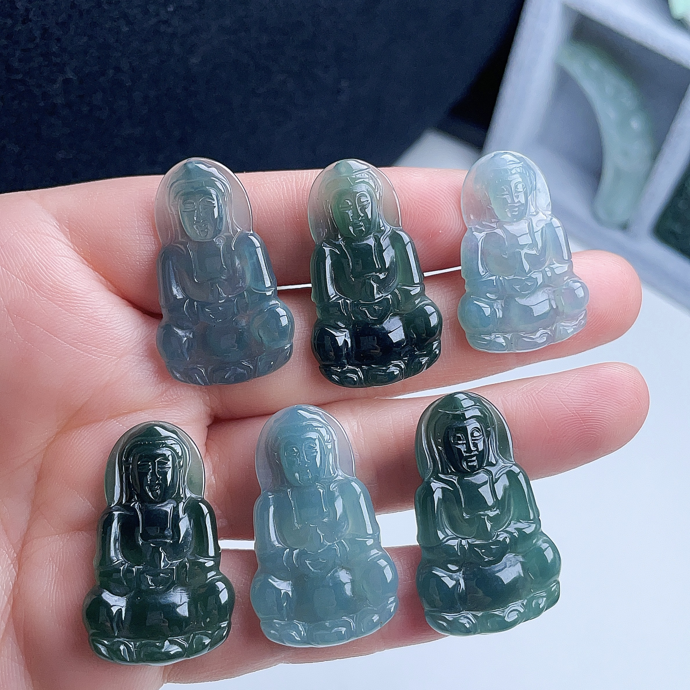 真品湖冰蓝A货翡翠观音吊坠天然晴水绿宝瓶观世音玉佩平安一生