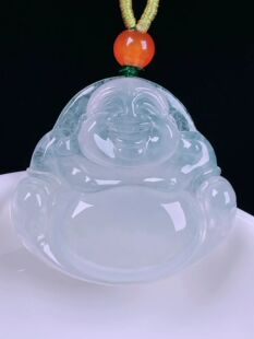天然A货翡翠大肚佛公吊坠乳白玉佛缅甸老坑笑佛挂坠大肚佛玉佩
