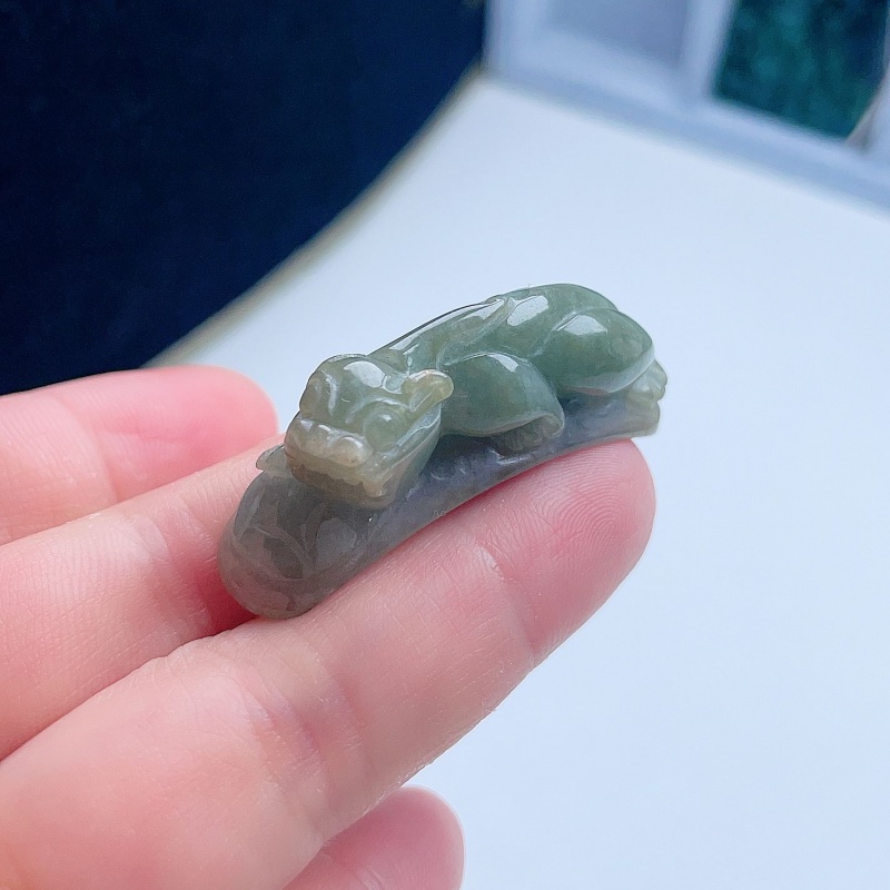 天然A货翡翠老油青黄绿貔貅牌手链缅甸老坑皮丘牌玉坠吉祥入财