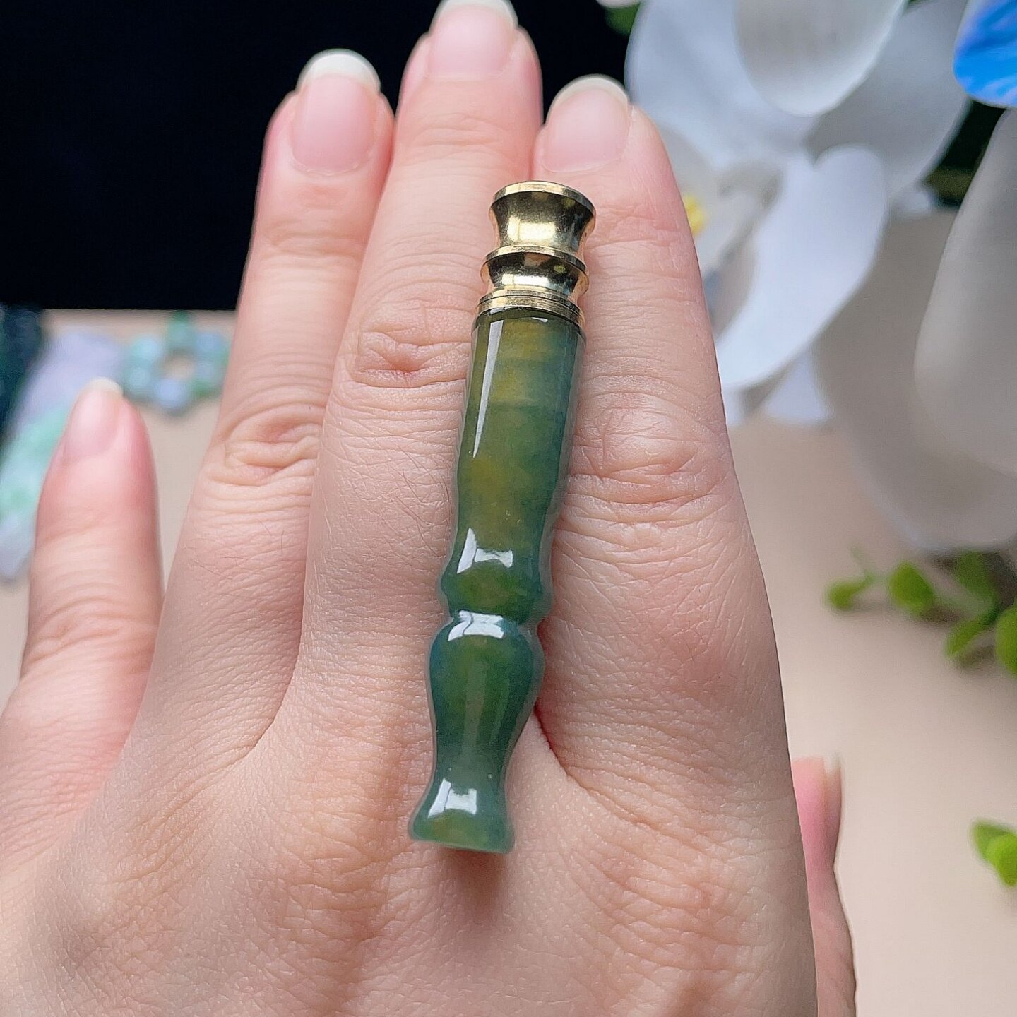 天然翡翠烟嘴黄绿玉烟斗把玩件