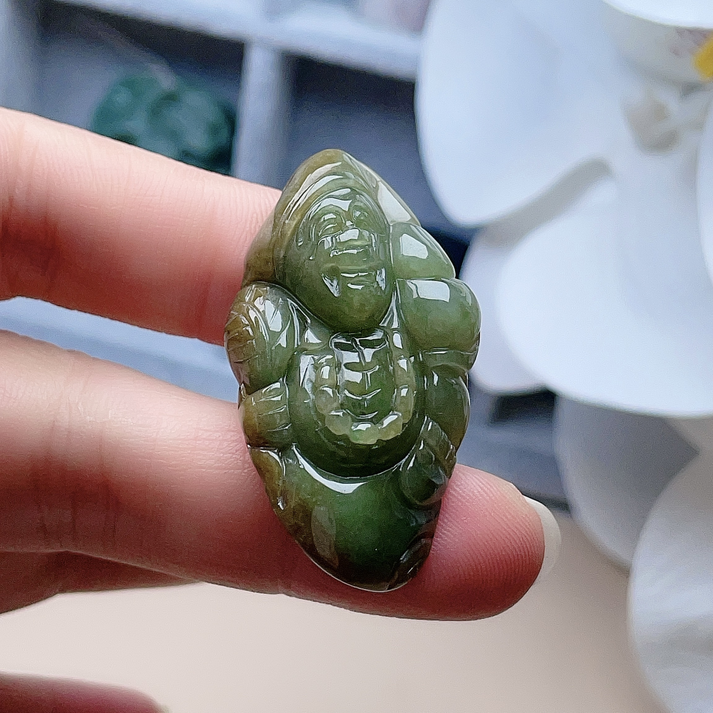 天然翡翠济公吊坠黄绿福禄寿招财