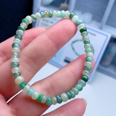 天然翡翠算盘珠手链黄绿双彩招财