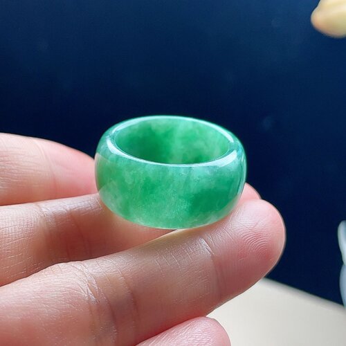 天然翡翠宽边戒指满绿阳绿扳指