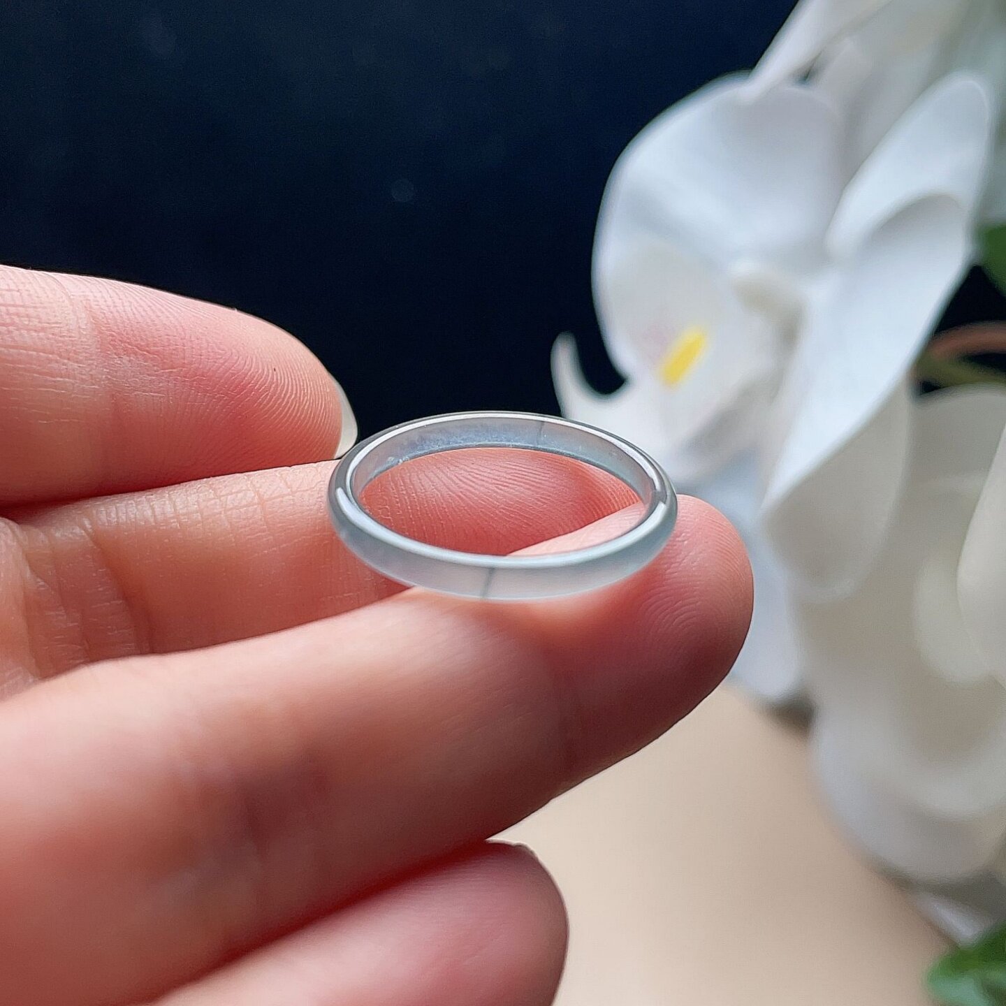 天然翡翠冰种细条戒指晴水绿飘花