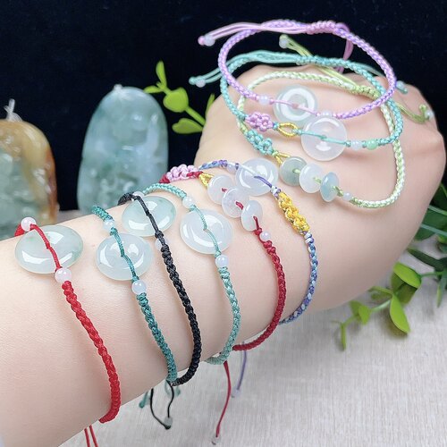 天然翡翠小平安扣编织手链细条款