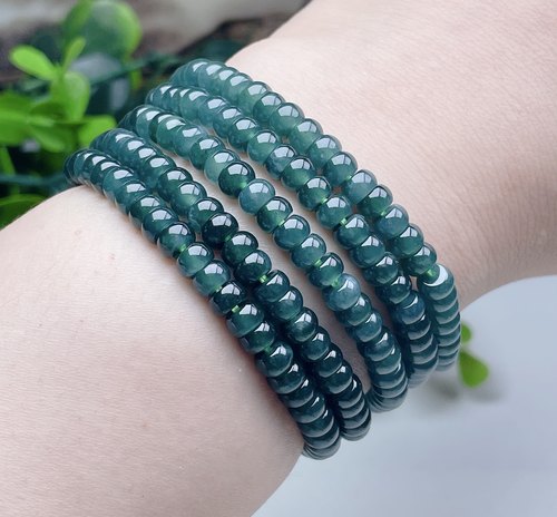 冰蓝翡翠算盘珠手链深绿冰润百搭