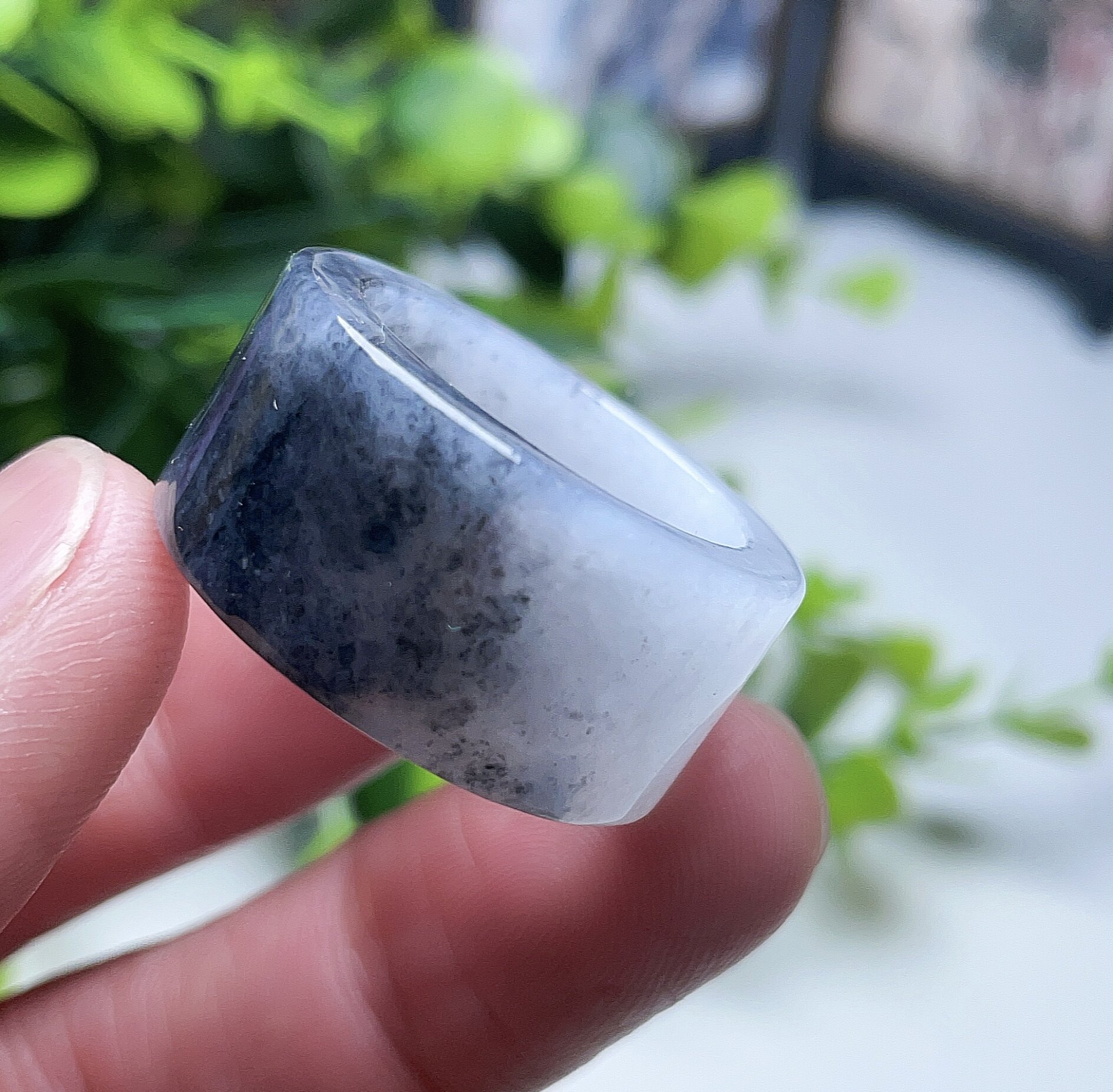半山半水巧色扳指缅甸天然A货翡翠冰乌鸡戒指水墨意境跑环吊坠26#