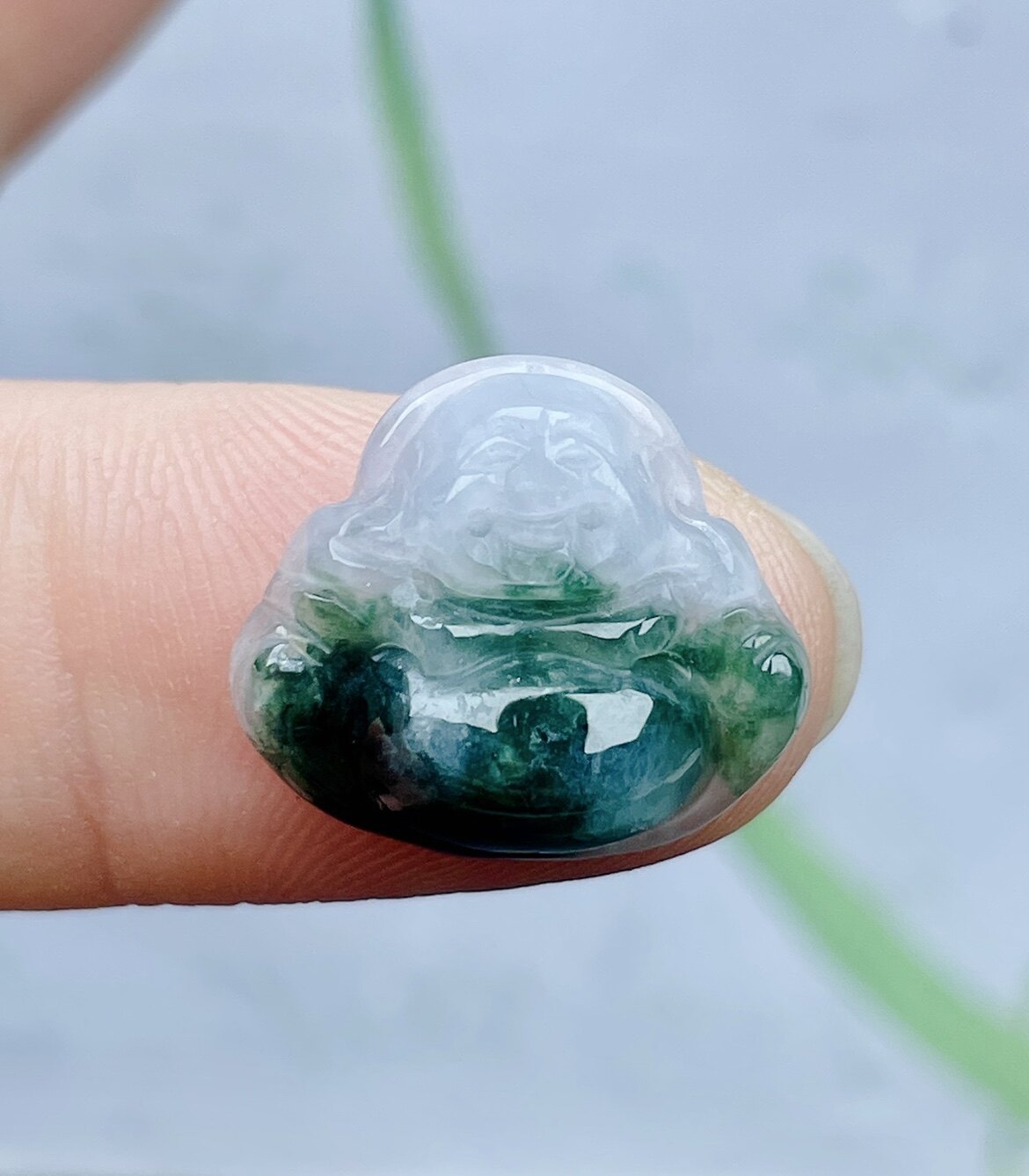 缅甸老坑天然A货冰糯种淡紫绿翡翠迷你玉佛吊坠飘花小笑佛玉佩