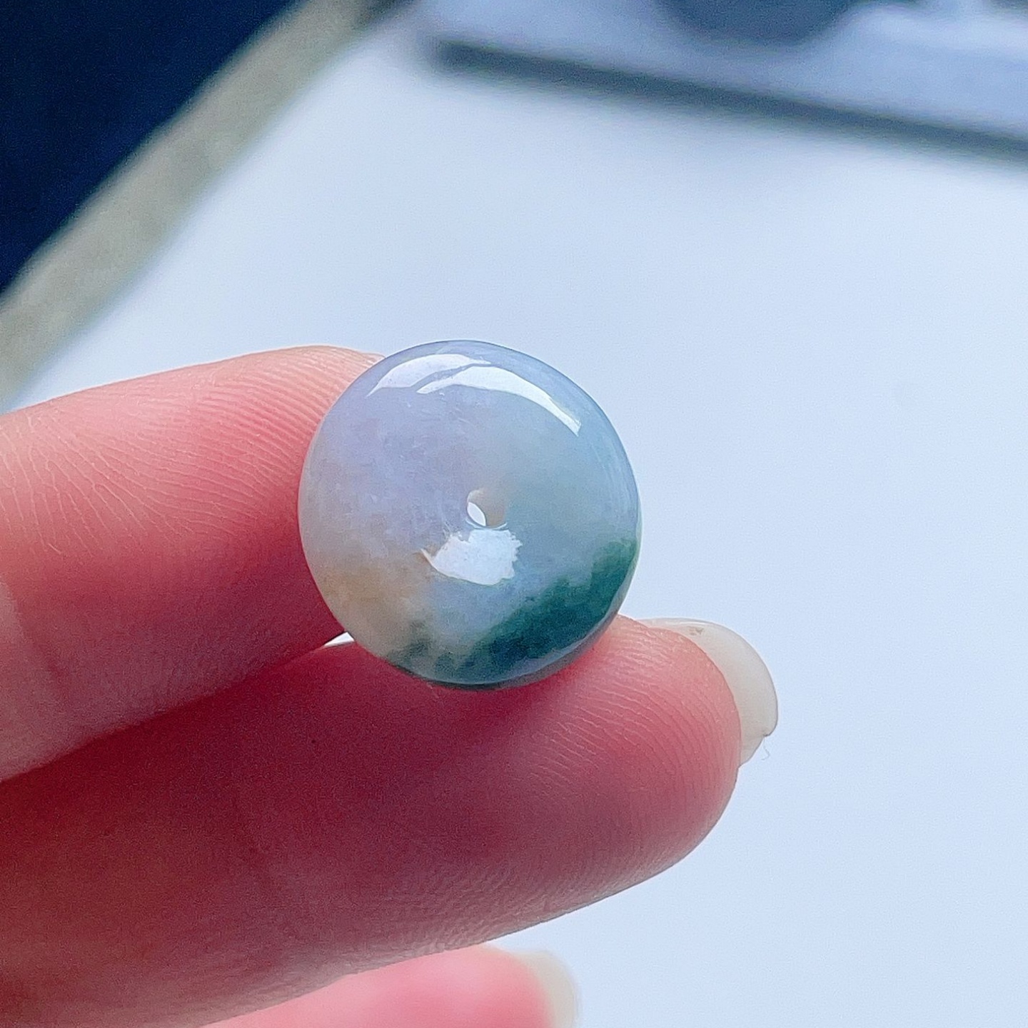 天然A货翡翠平安扣吊坠乳白飘菠菜绿黄彩缅甸老坑圆扣挂坠吉祥