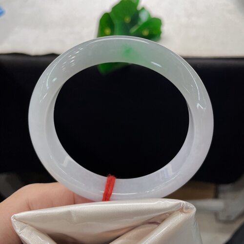 天然A货翡翠冰糯手镯白月光飘花58mm缅甸老坑正圈玉镯乳白绿手环