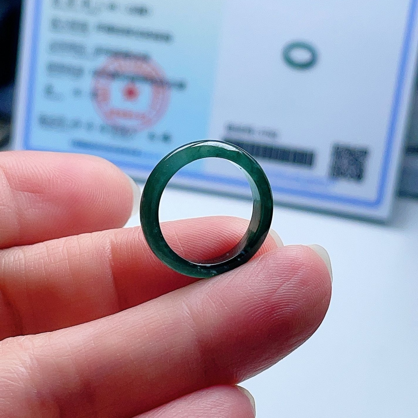 天然翡翠戒指蓝绿飘阳绿飘花意境