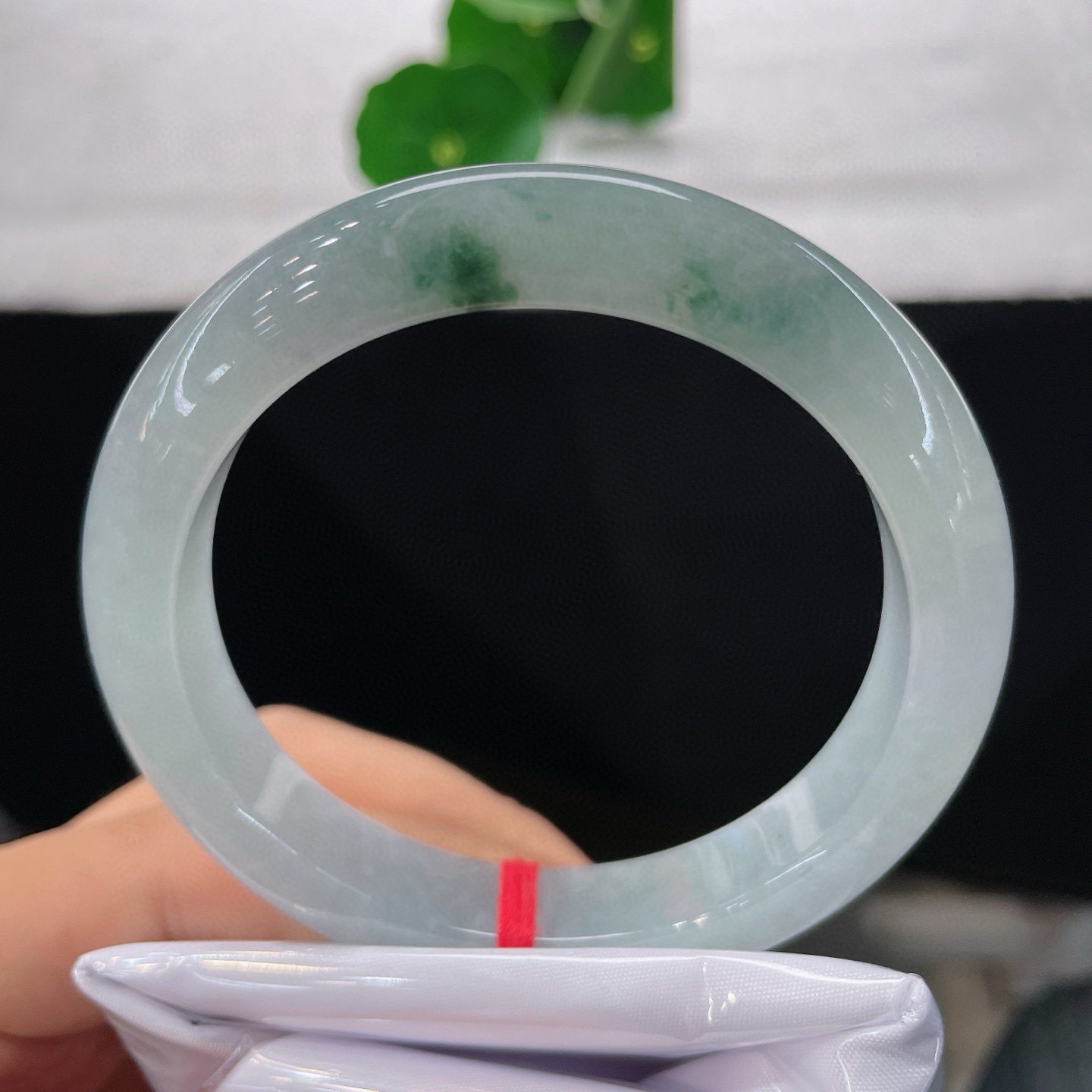 A货翡翠手镯冰飘花57mm缅甸天然老坑玉镯意境清新优雅56-57圈口