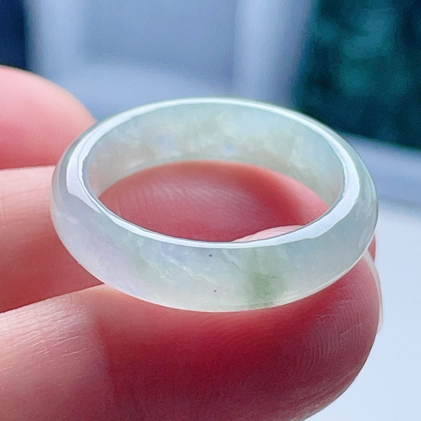 天然A货翡翠冰种戒指一点紫底飘阳18.7mm绿缅甸老坑玉指环清新19#