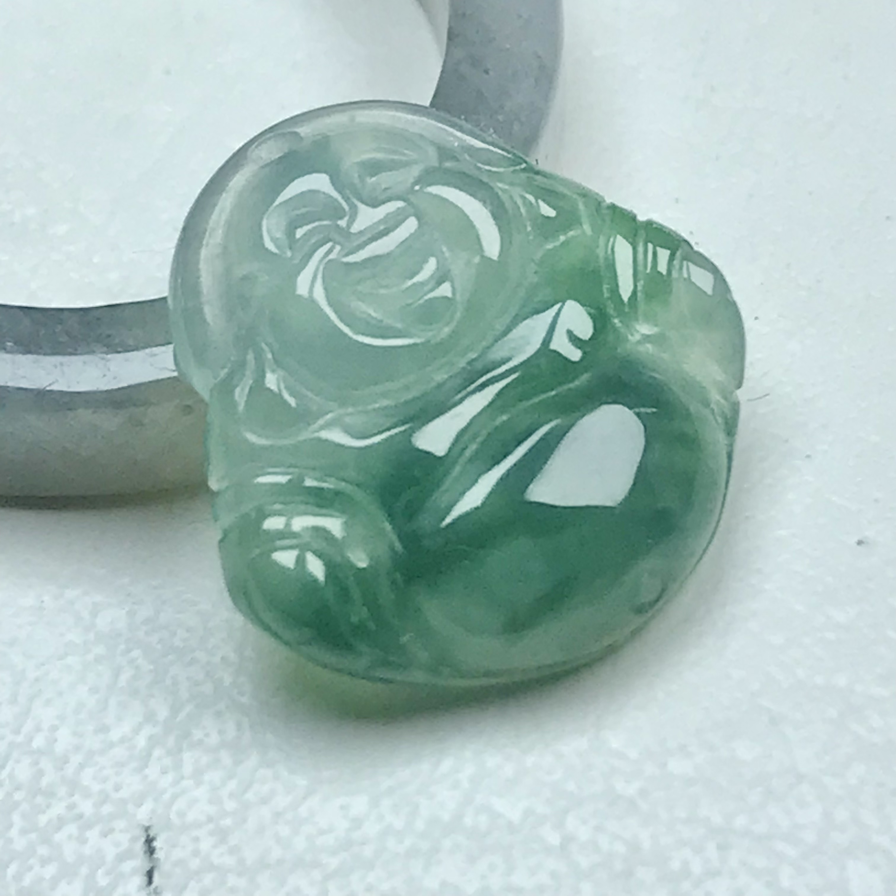 缅甸天然翡翠a货飘蓝花笑佛吊坠超迷你佛镶嵌大肚弥勒佛手链玉坠