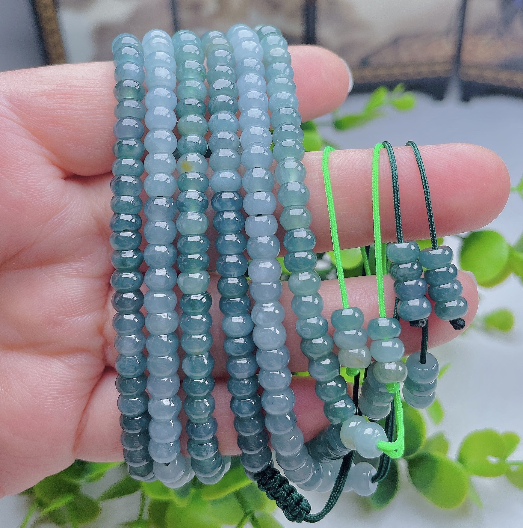 淡紫绿算盘珠项链108颗忠贤翡翠