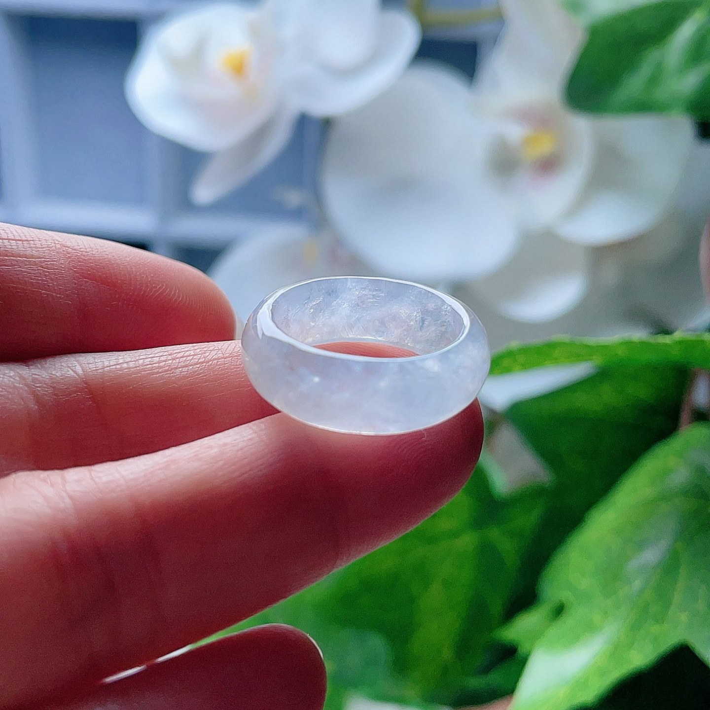 天然翡翠冰种宽边戒指乳白清新