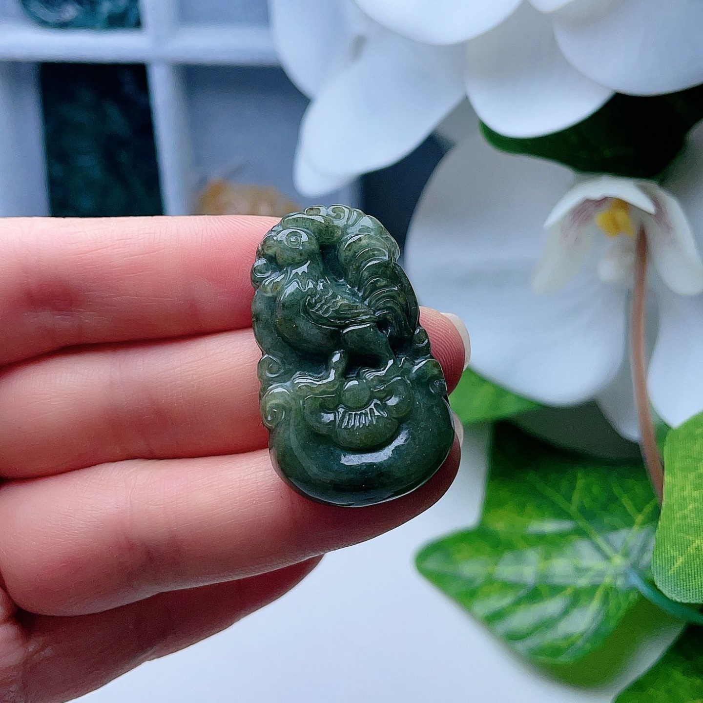 天然翡翠生肖鸡吊坠老油青吉祥