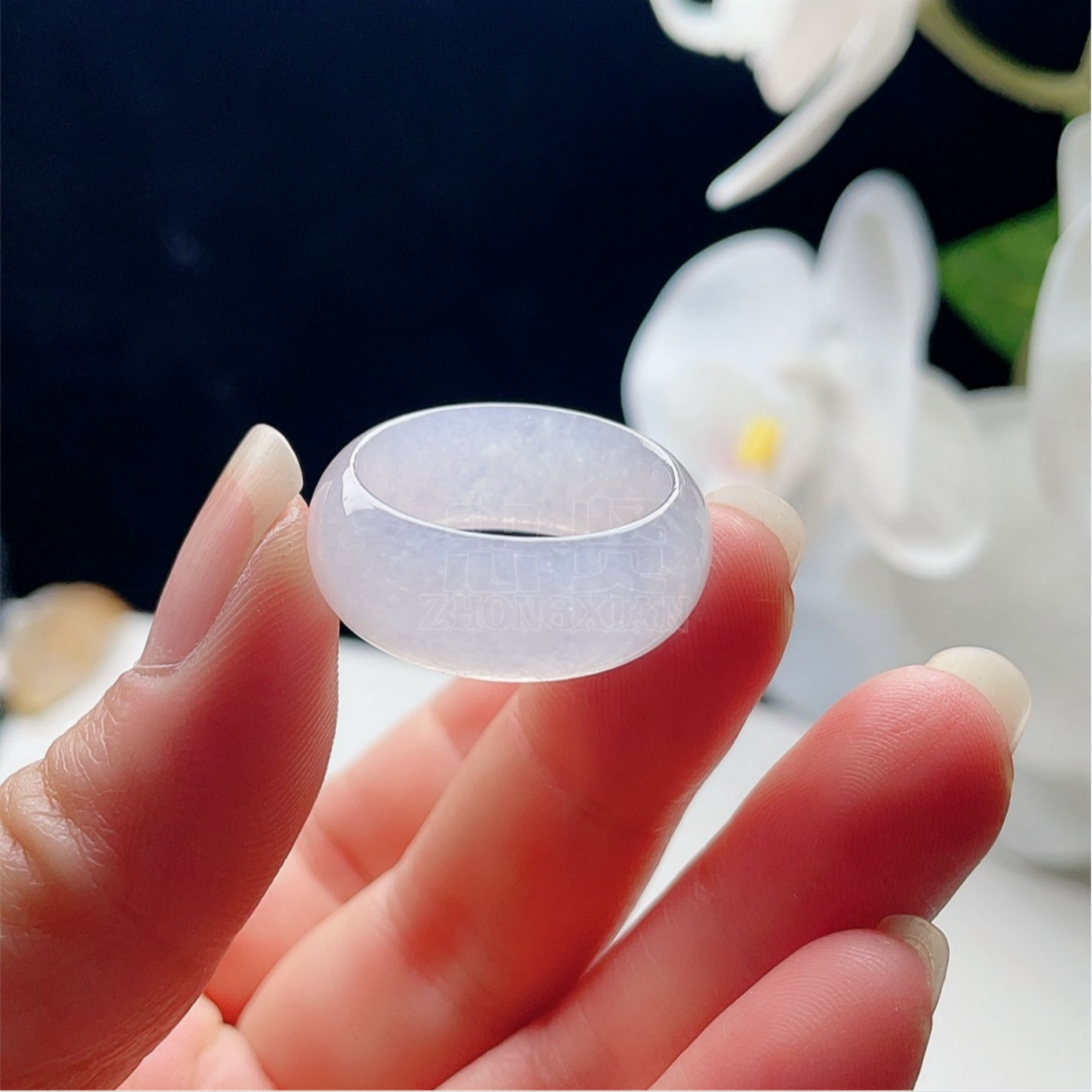 天然翡翠冰种宽边戒指白月光清新