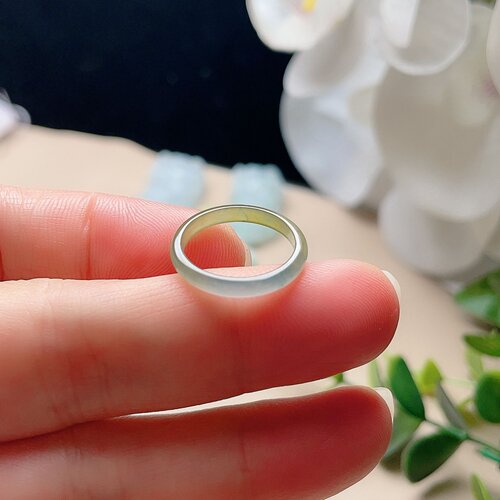 天然翡翠戒指晴水蓝淡黄双彩清新