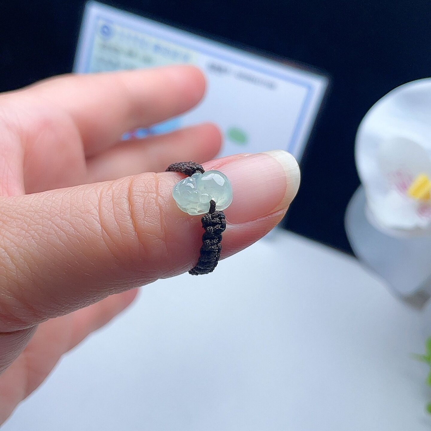 天然翡翠冰种貔貅编织戒指甜水绿