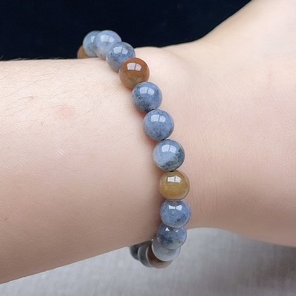 缅甸A货黄红乳白飘花翡翠乌鸡手链7mm天然老坑双彩入财转运玉手串