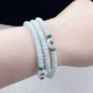 长链 缅甸A货翡翠淡绿算盘珠项链5MM天然老坑一生平安毛衣链新中式