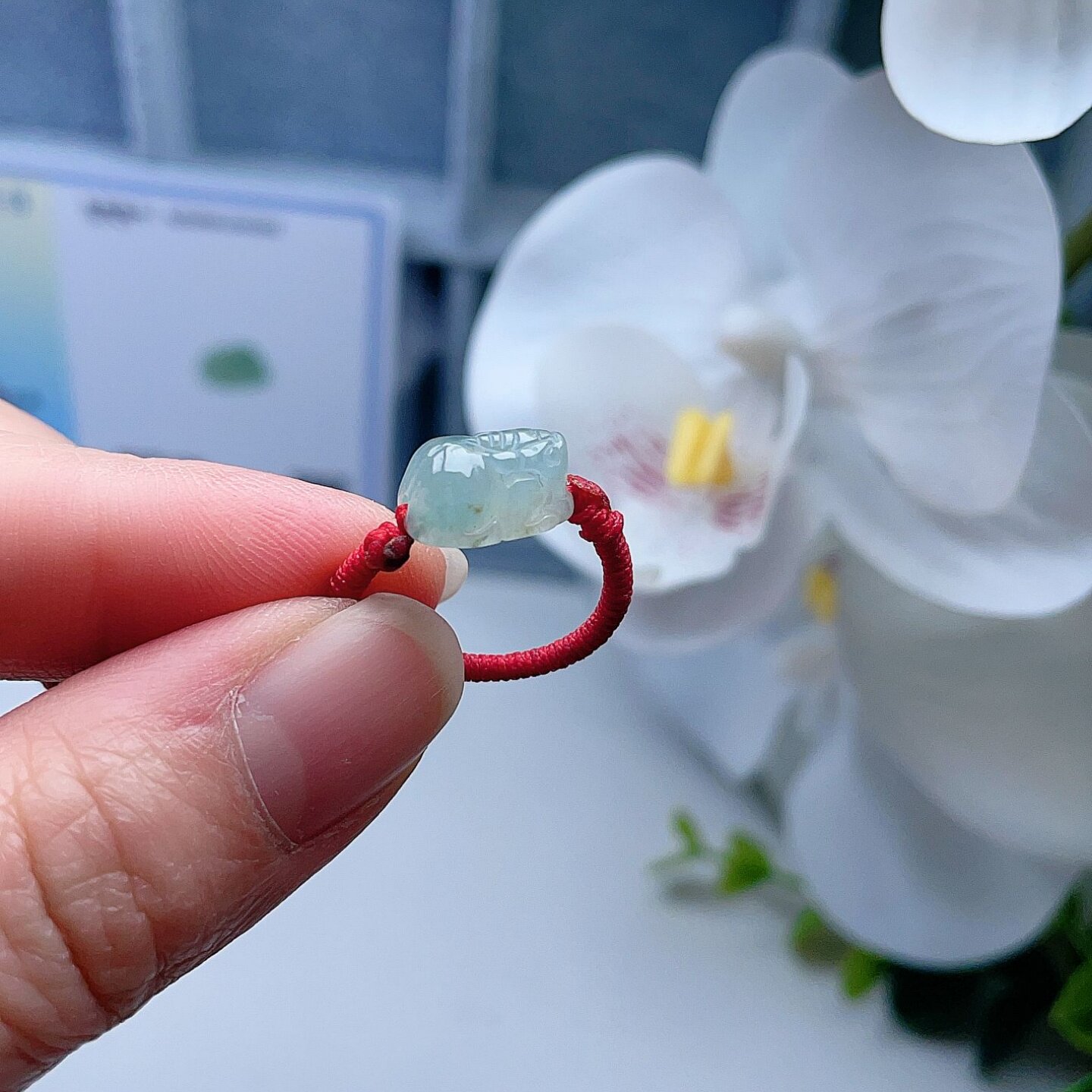 天然翡翠小貔貅戒指淡绿飘花吉祥