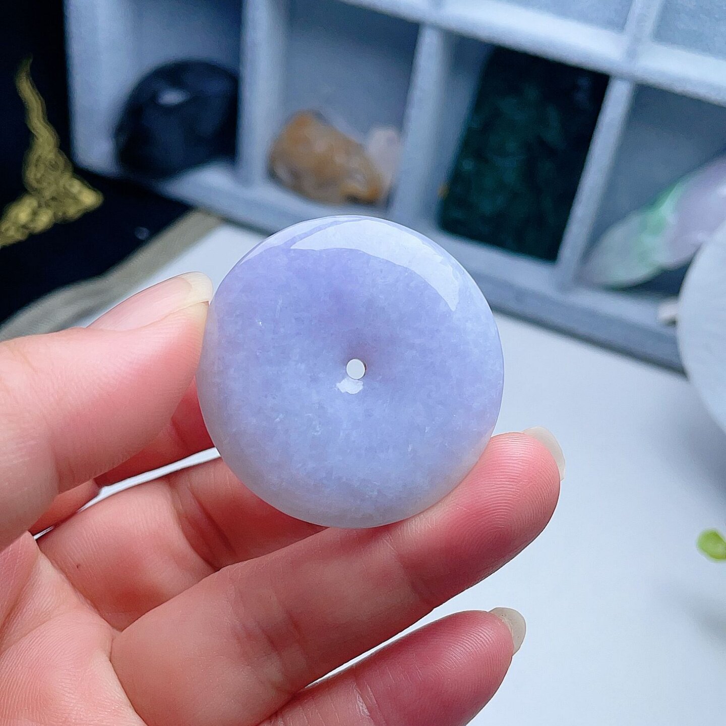 天然翡翠平安扣吊坠淡紫罗兰吉祥