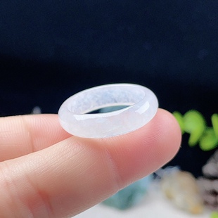 缅甸A货翡翠白戒指11_23 玉跑环幸运圈 天然老坑白冰指环宽边厚装