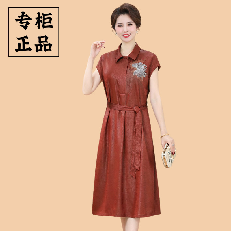 夏季妈妈装优雅系带衬衫裙