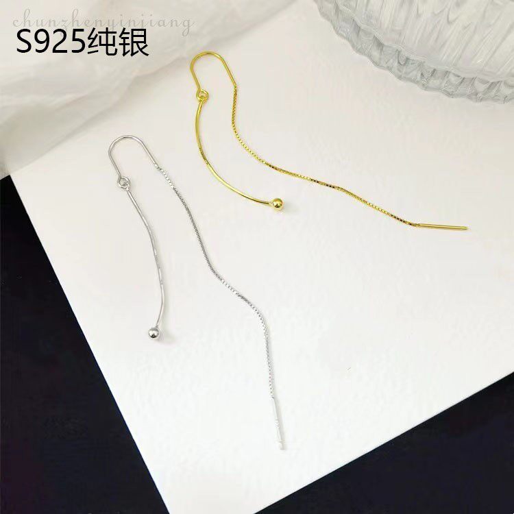 抖音热卖S925纯银防丢耳线超仙流苏弯钩耳线女通体银简约蛇骨银珠