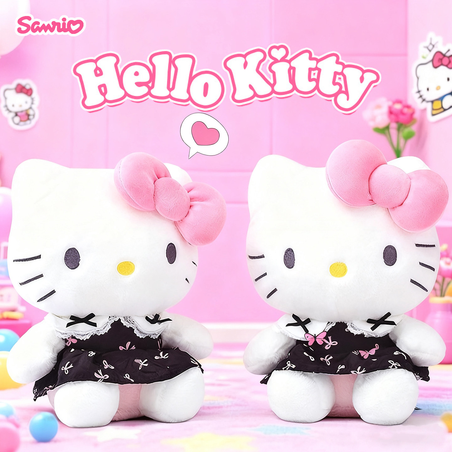 三丽鸥正版尚绒坊黑粉蝴蝶hellokitty公仔凯蒂猫毛绒挂件玩偶挂饰图片