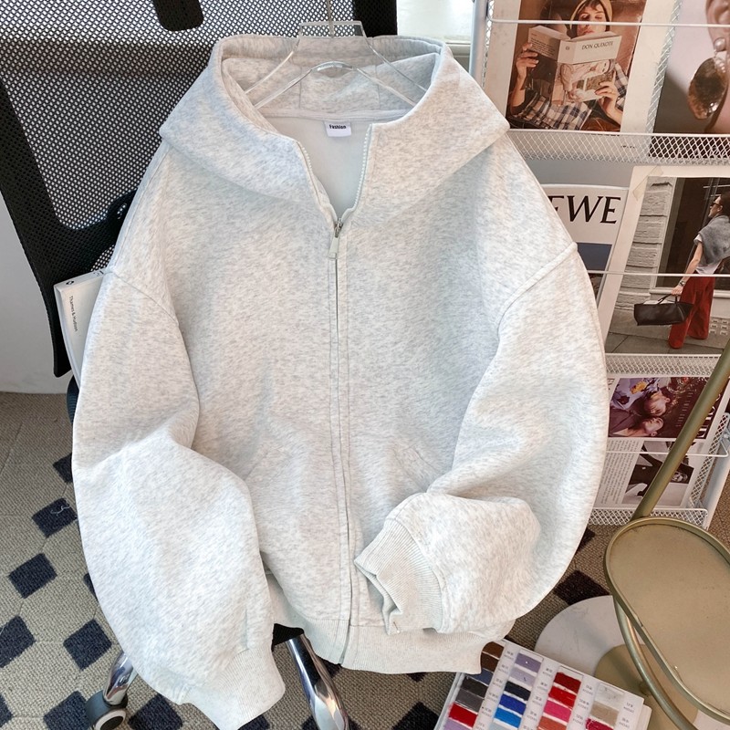 秋冬季新款连帽拉链卫衣男装宽松休闲oversize美式薄款外套开衫女