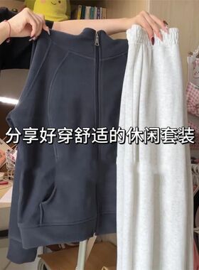 重磅高领设计感运动连帽卫衣美式复古深灰色立领拉链秋冬开衫外套