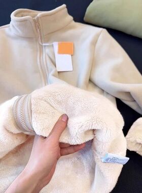 韩版chic小众奶白色立领棉服冬季加厚保暖羊羔绒内胆休闲百搭卫衣