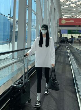 白色圆领长袖叠穿内搭打底衫秋冬加厚磨毛纯色休闲百搭德绒上衣女