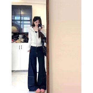 白灰色复古休闲百搭开衫外套美式重磅双拉链秋冬加绒短款连帽卫衣