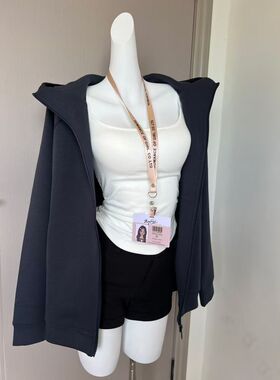 深灰色复古秋冬加厚开衫外套美式重磅休闲百搭慵懒加绒连帽卫衣女