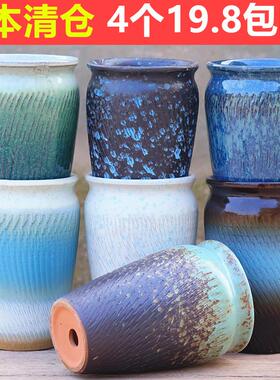 多肉花盆粗陶简约特价包邮室内透气绿植高桩切口紫砂家用大口花盆